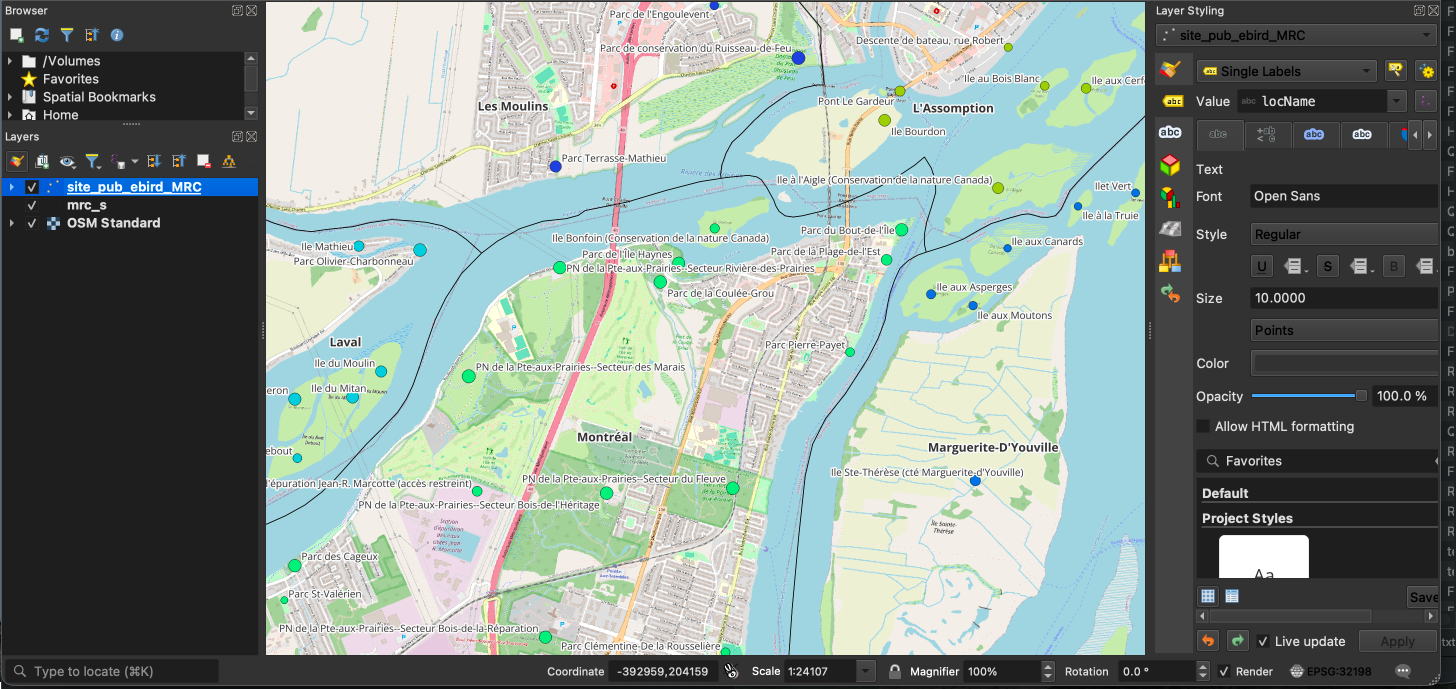 Sites eBird avec MRC